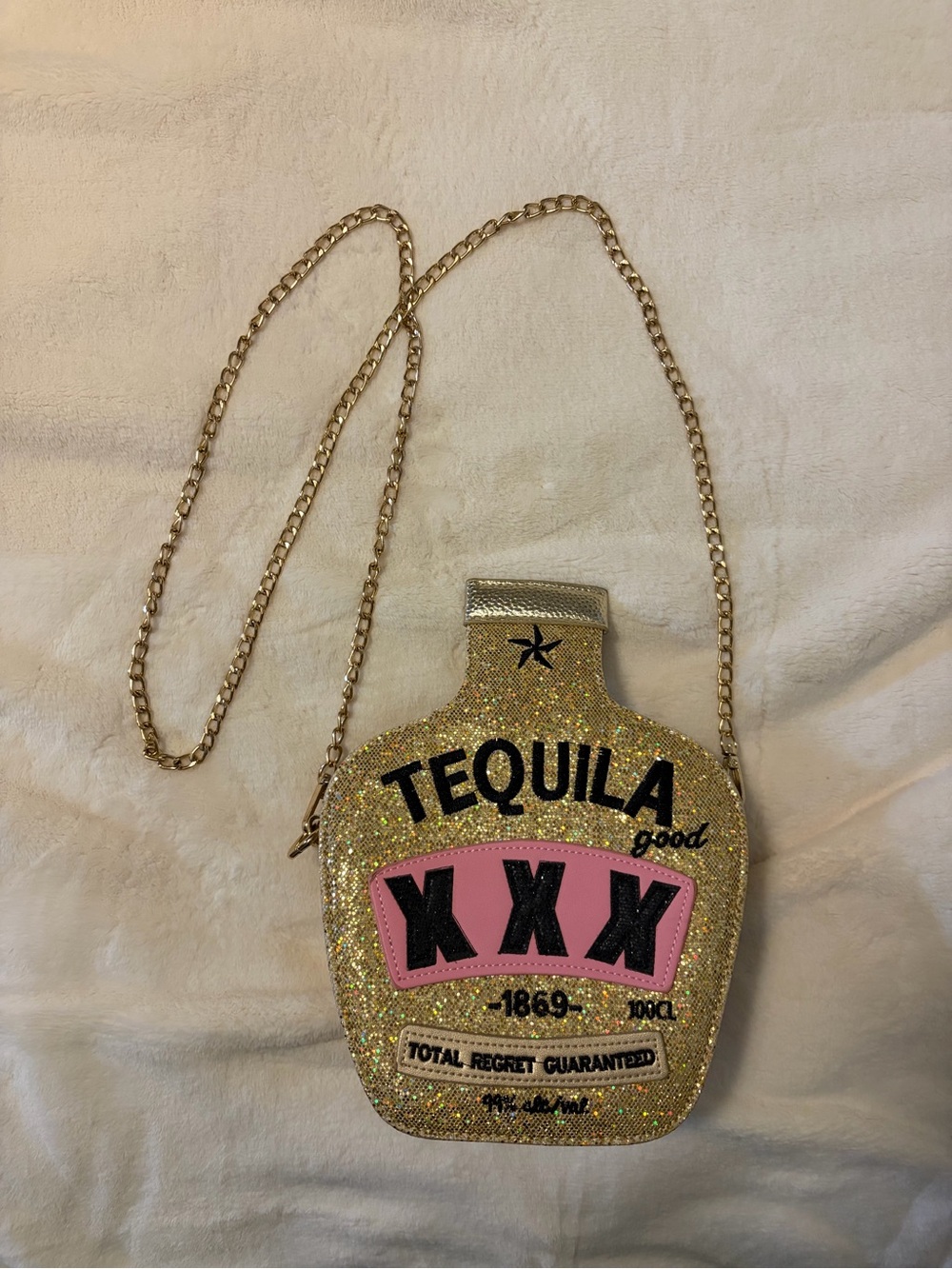 Glitter Tequila Bottle Crossbody Bag - Gold & Pink